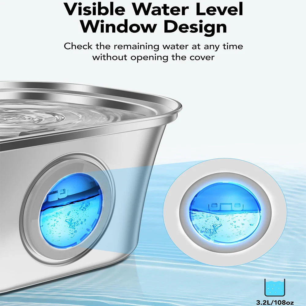 Stainless steel container with visible water level window design on a white background