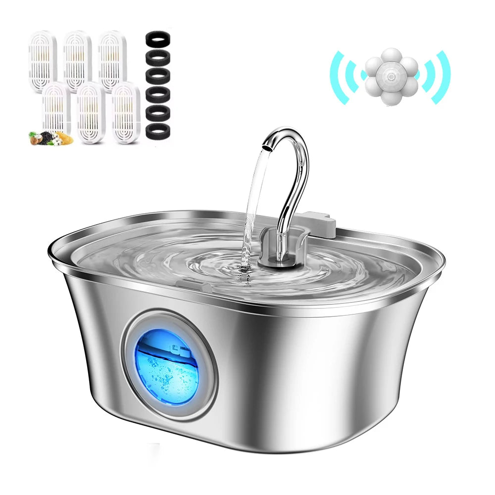 108oz/3.2L Automatic Cat Water Fountain – Stainless Steel Smart Pet Water Dispenser with USB Power & Filter
