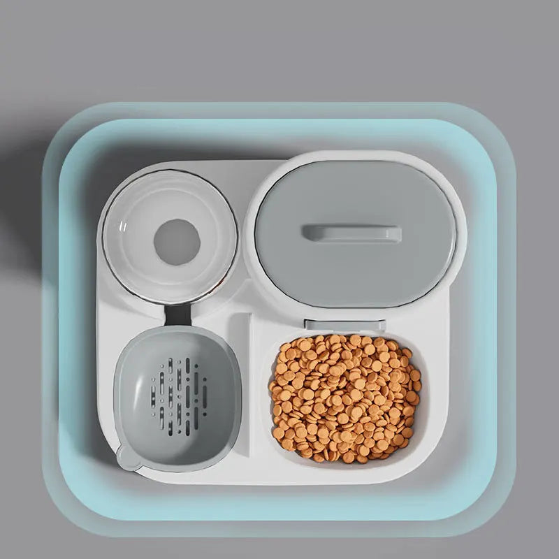 Pet food container with a large base and solid structure, holding dog food.