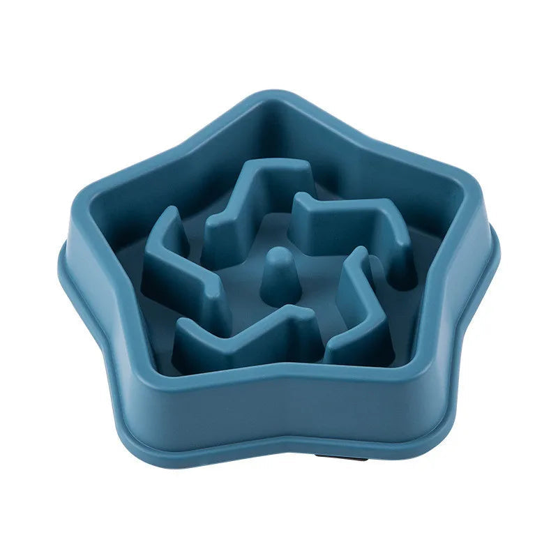 Blue silicone pet feeder with star-shaped design on a white background