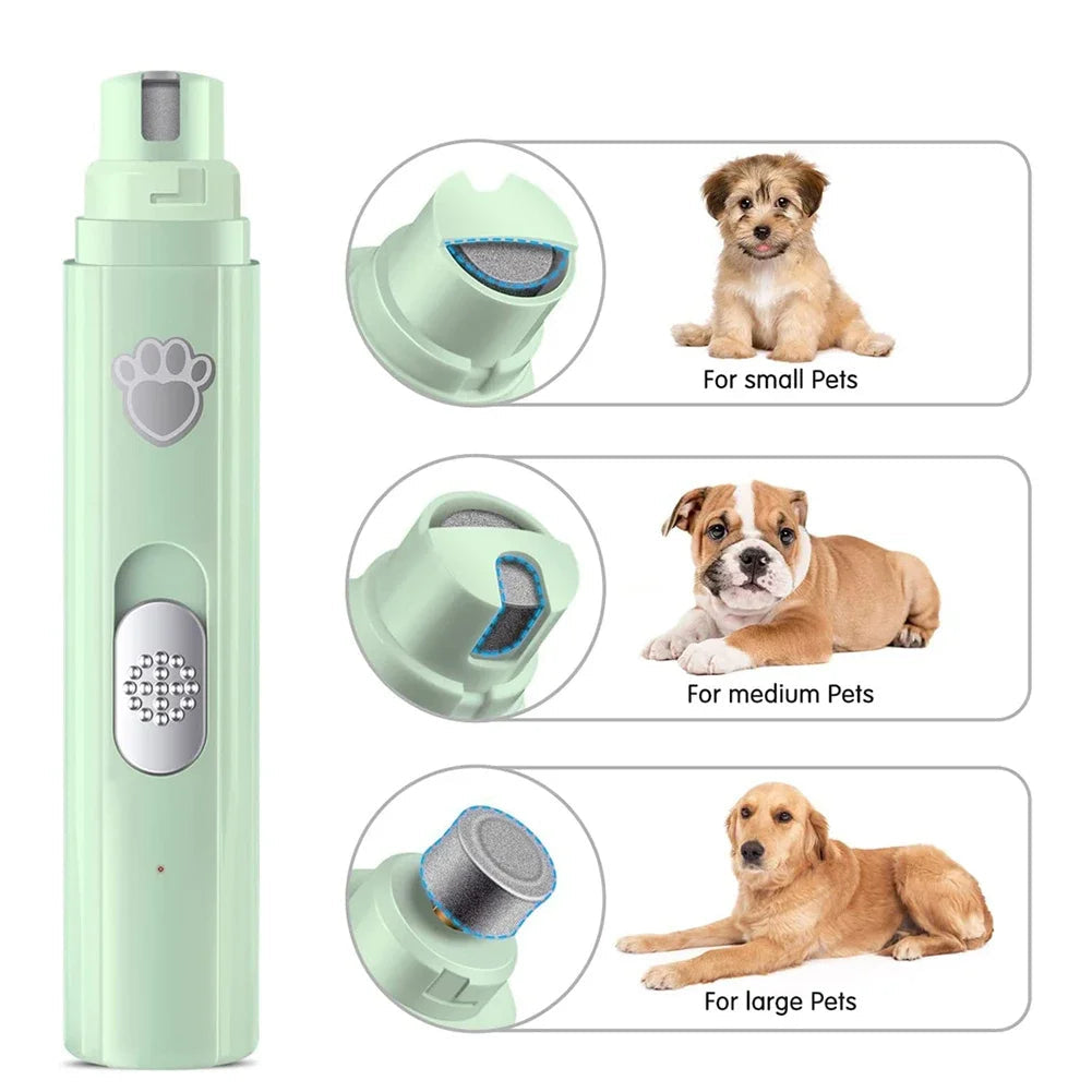 Green electronic device with illustrations of dogs for different size categories on a white background.