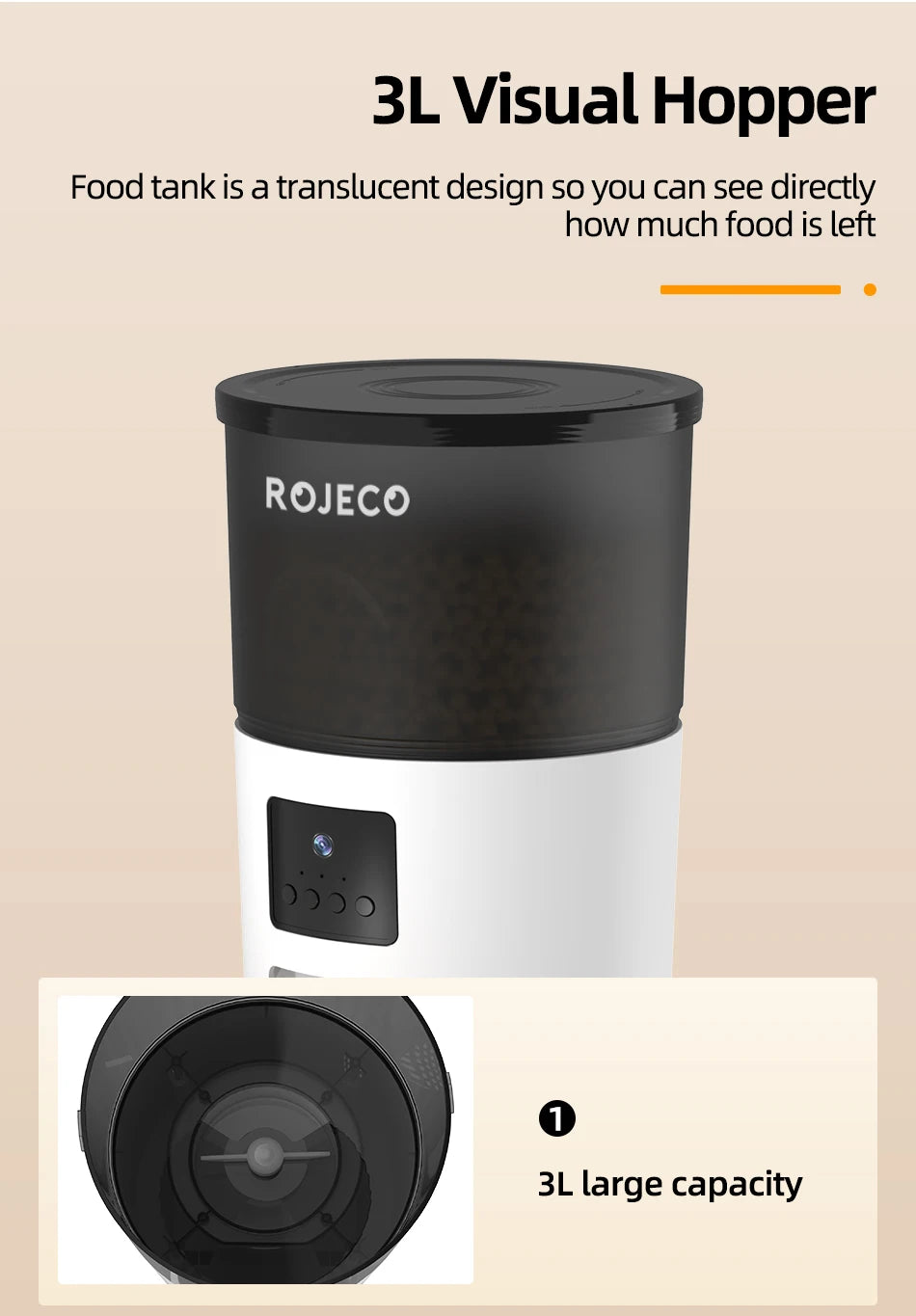 3L Visual Hopper with ROJECO branding on a beige background