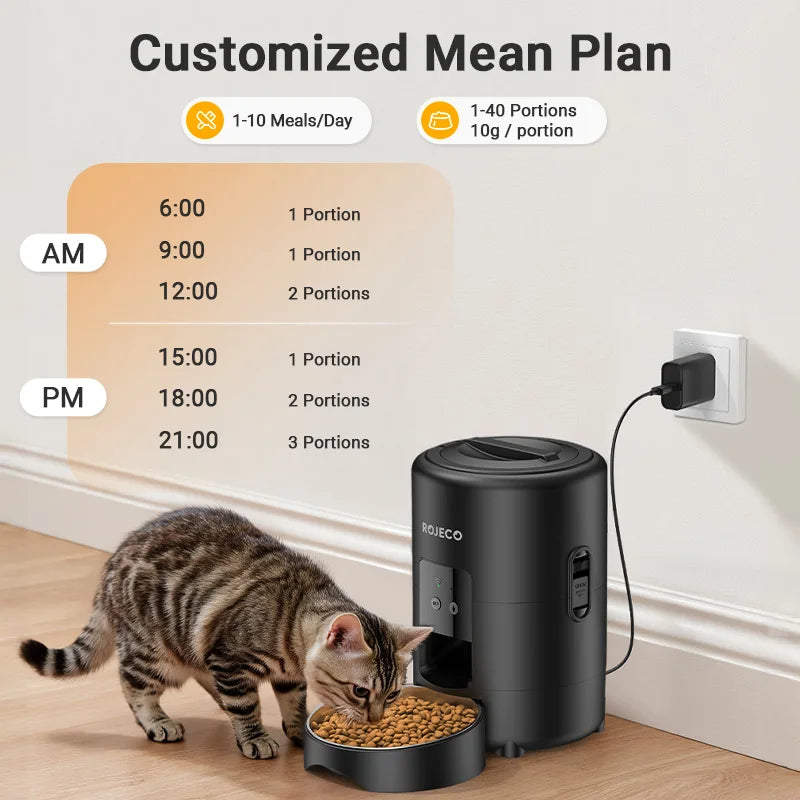ROJECO 2L Automatic Pet Feeder with Wi-Fi App Control – Smart Cat & Dog Food Dispenser